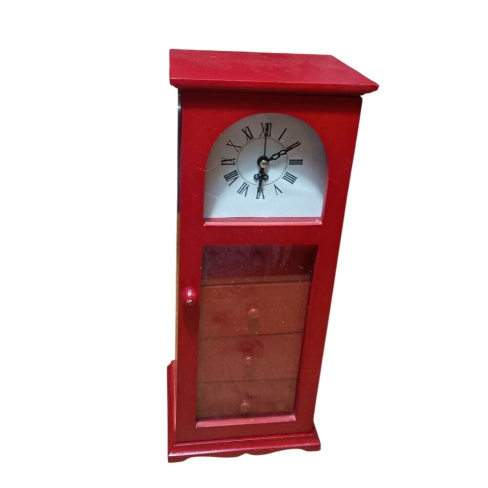 Vintage 13" Classic Table Clock Hinged Door Jewelry Drawers Tower (PARTS ONLY)